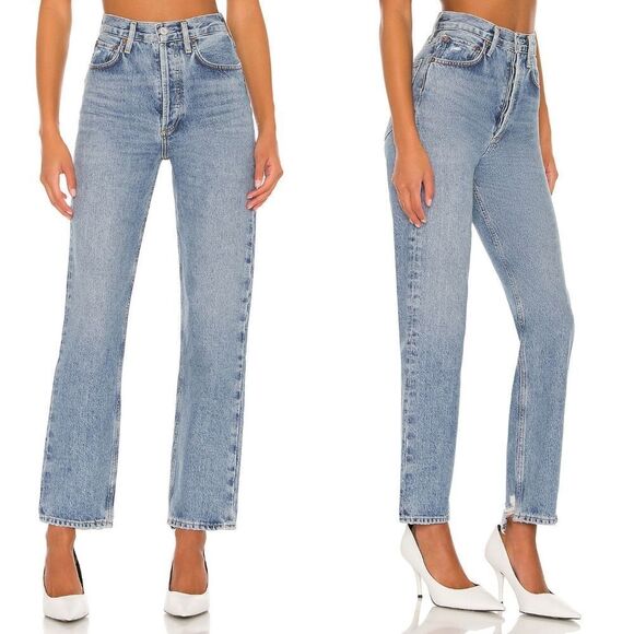 AGOLDE 90s Pinch Waist High Rise Straight Leg Full Length Jeans in Endless 24 - Picture 1 of 14